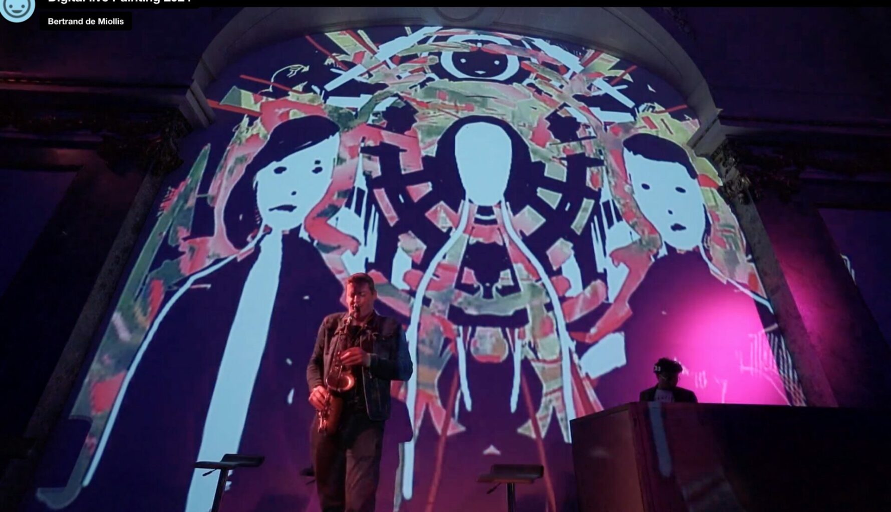 Performance de live painting projetée lors d'une soirée de luxe au Studio Gabriel à Paris